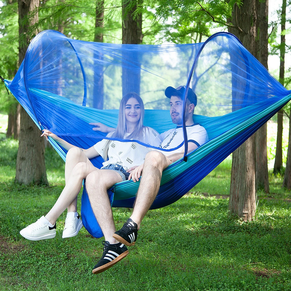 Double Camping Hammock with Net Lightweight Tree Straps Portable 2 Person Hammock with Nylon Hammocks Rain Fly