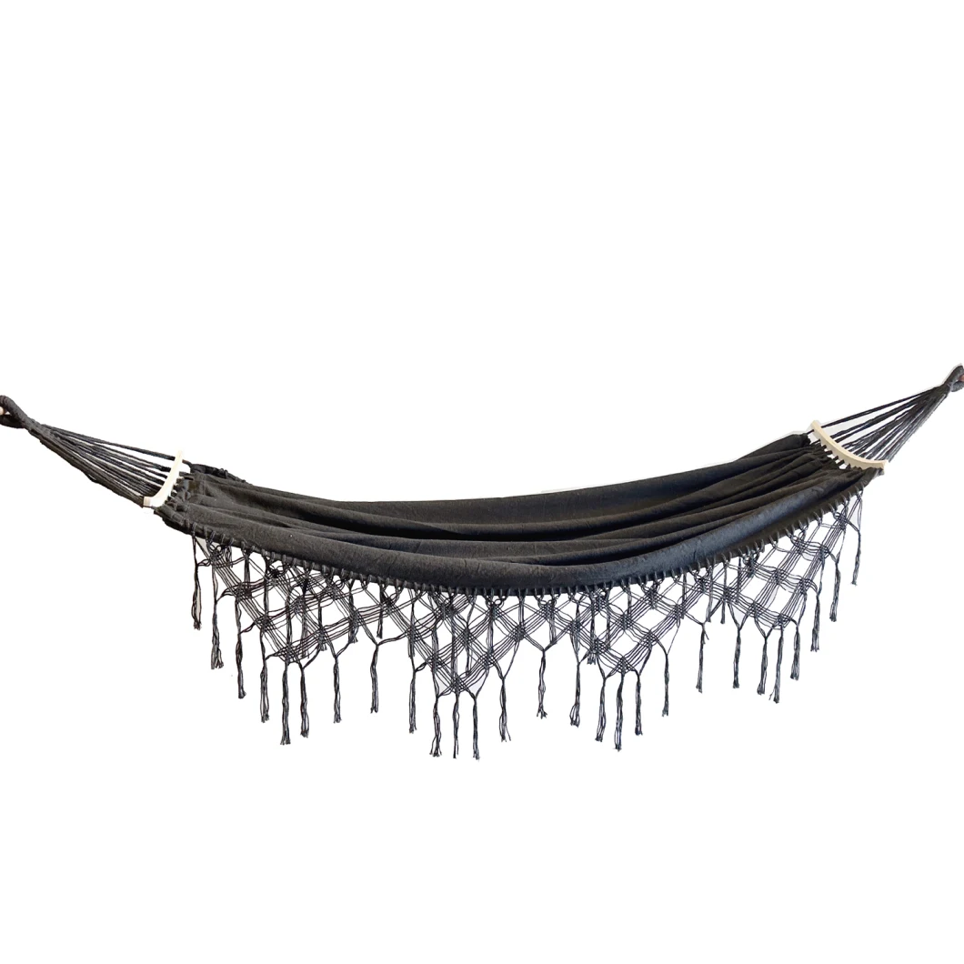 Outdoor Traveling Canvas Double Wooden Spreader Macrame Hammock