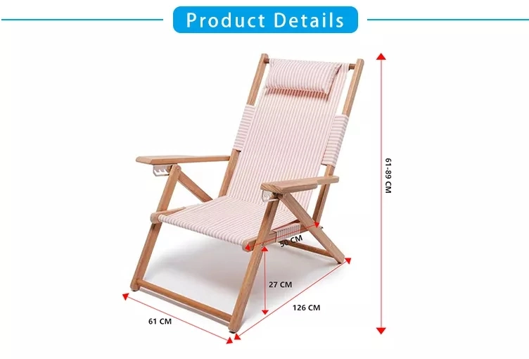 Best Adjustable Outdoor Canvas Beach Chair Folding Camping Chair Portable Manufacturer Fishing Chair Moon Bag Wooden with Pillow