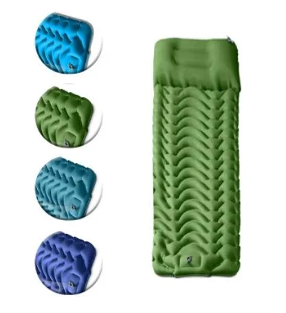 Almofada de dormir inflável ultraleve com travesseiro anexado, bomba de pressão de pé mochila caminhadas almofada de dormir inflável para cmping
