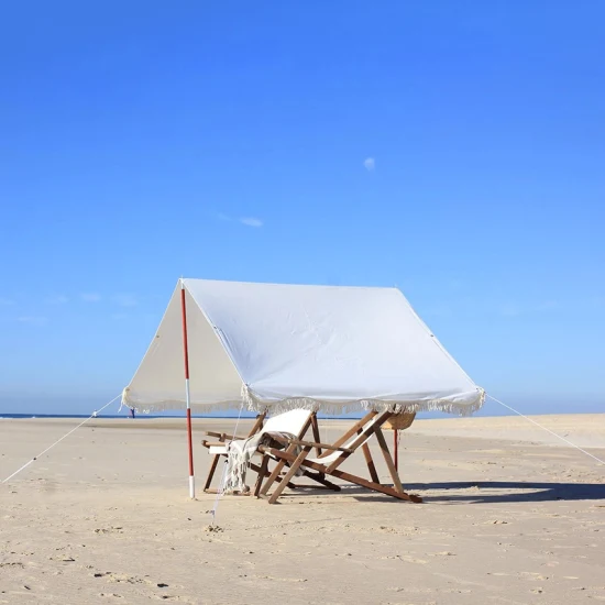 Barraca de praia portátil Cavans para proteção solar ao ar livre com borlas para feriados Premium barraca de praia branca