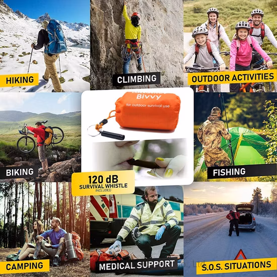 Saco bivy de emergência equipamento tático salva-vidas sobrevivência saco de dormir equipamento de acampamento de emergência Mylar Thermal Bivvy